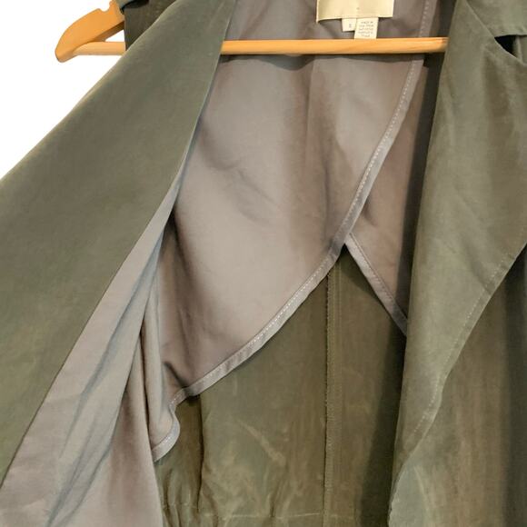 Anthropologie Elevenses Army Green Long Lin Cupro Collared Trench Vest - Picture 7 of 10